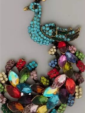 Multicolor Peacock Crystal Statement Brooch